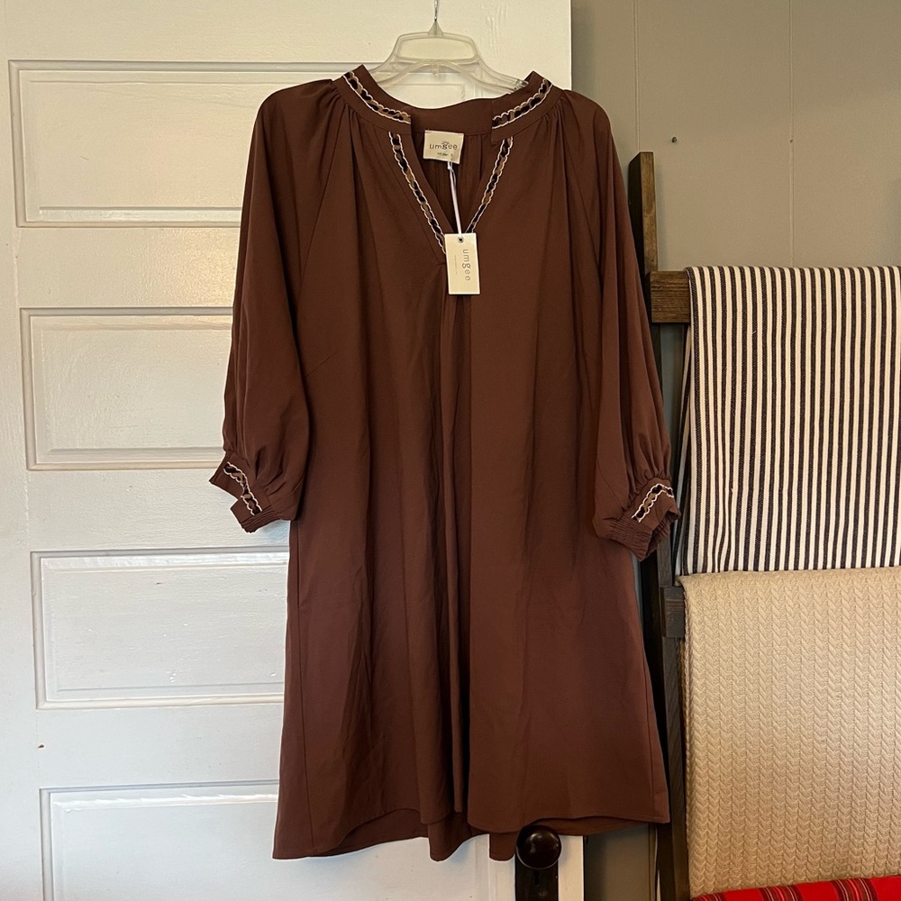 Umgee Brown 3/4 Sleeve Boho Tunic Dress BNWT